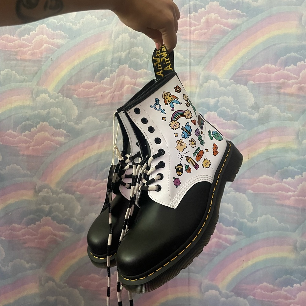 You Are A Star Wednesday Holmes Pride black and white 1460 unisex boots - Picture 8 of 11